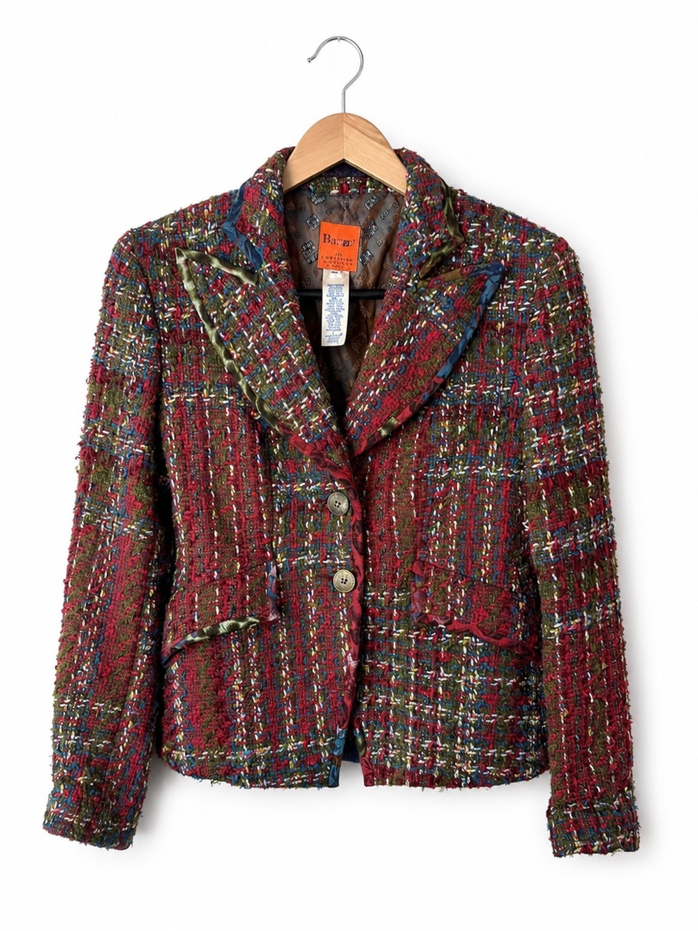 Christian Lacroix Bazaar Multicolor Boucle Blazer Fringe Trim Designer Jacket